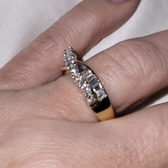 Ladies 14k Yellow & White Gold 1.5 CTW Round & Baguette diamonds crossover ring - Picture 7 of 12
